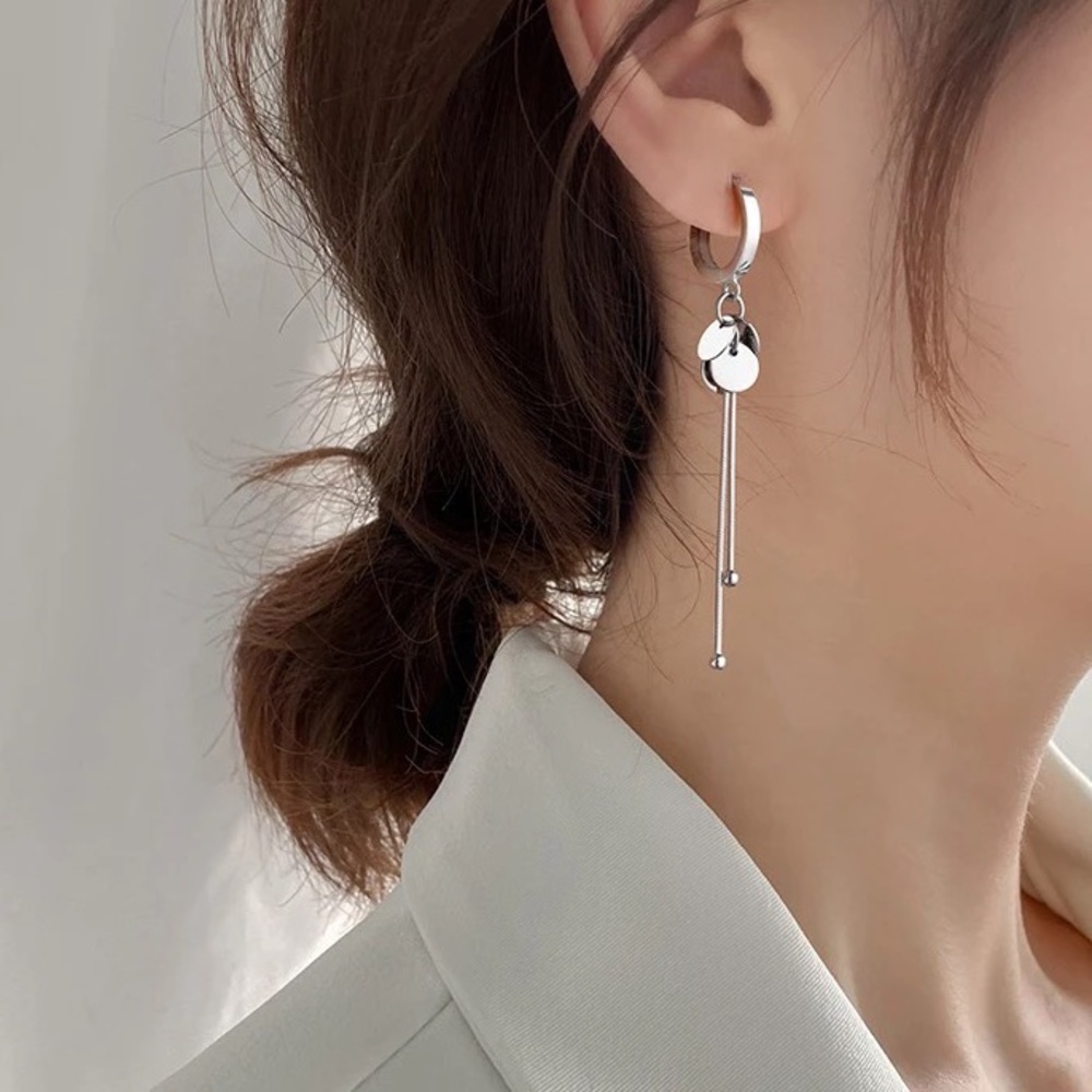 New Sterling Silver 925 Coin & Chain Hoops earrings set